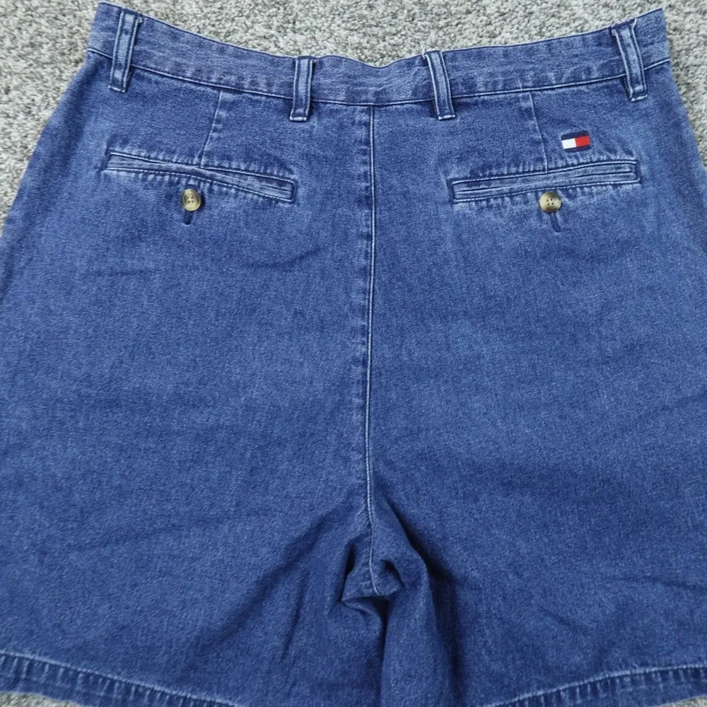 VTG Tommy Hilfiger Shorts Mens 34 Dark Blue Denim Pleated Chino Golf 90s Dad Y2K